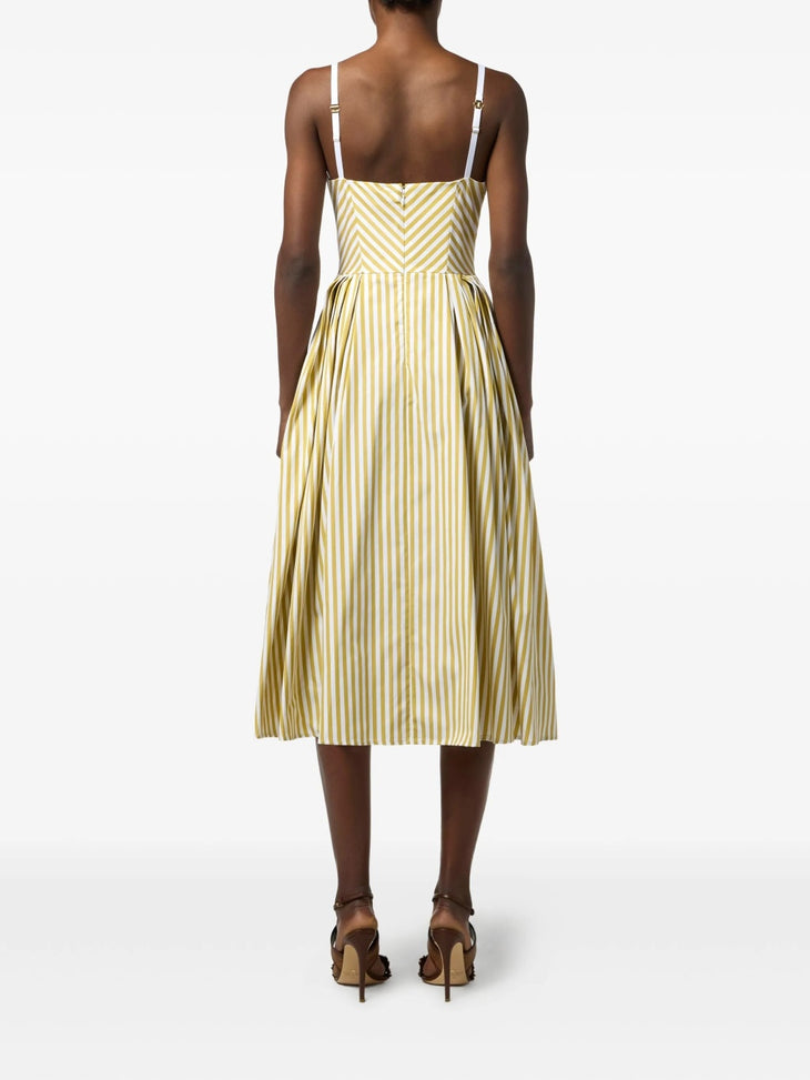 Yellow and white striped midi dress with sweetheart neckline — Elisabetta Franchi | Endless UAE