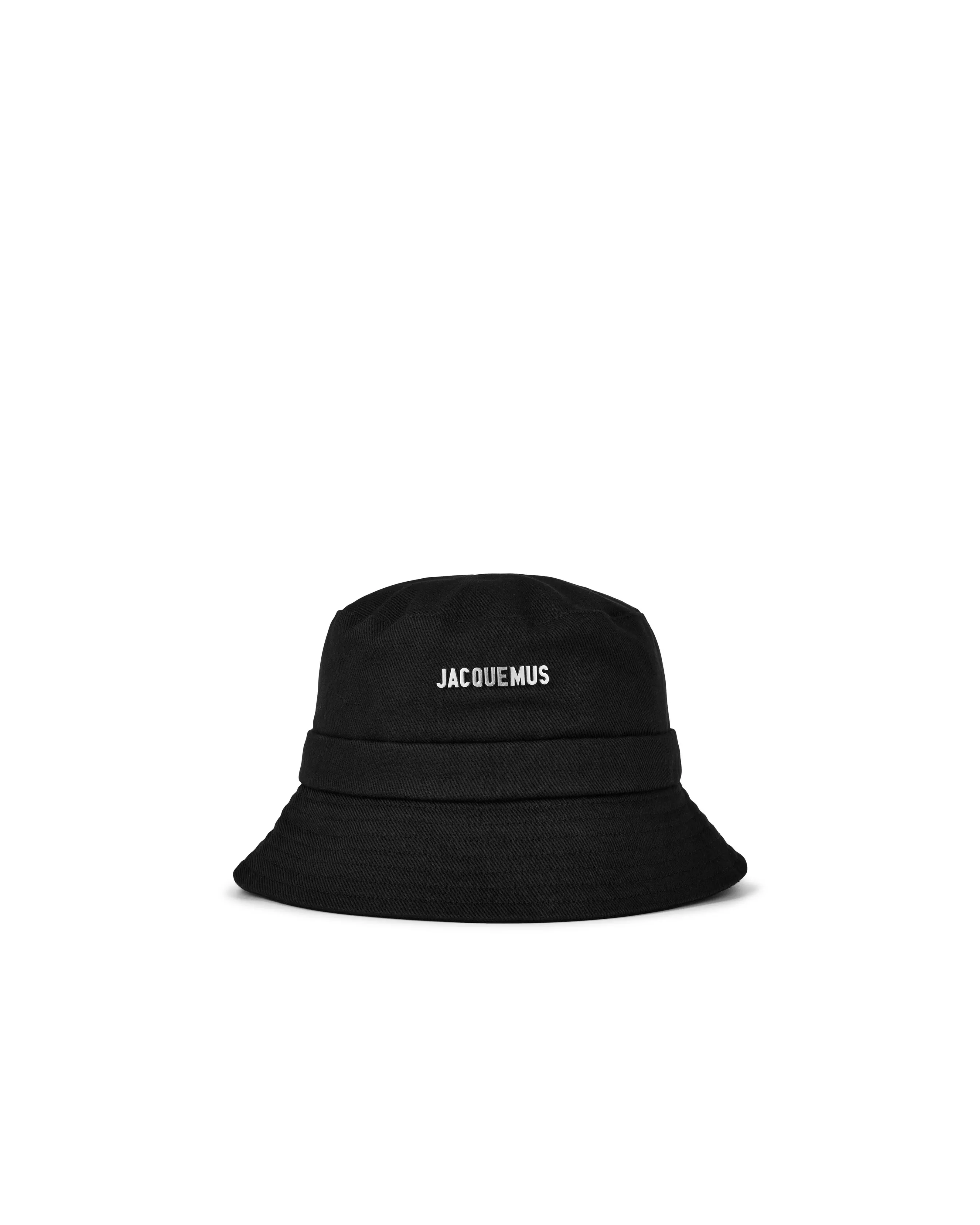 Black cotton bucket hat with brand plaque and adjustable drawstring — Jacquemus Hat | Endless UAE