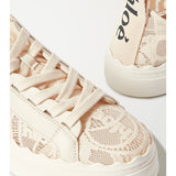 Lauren Scalloped Lace Sneakers in cream with leather trim and canvas details — Chloe | Endless UAE