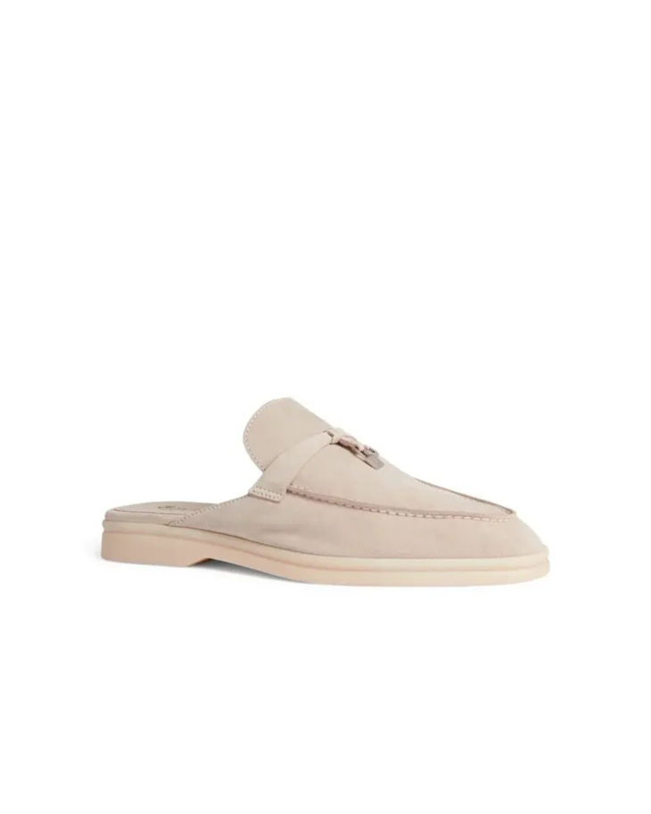 Beige suede babouche slippers with crepe sole and loafer-style front — Loro Piana | Endless UAE