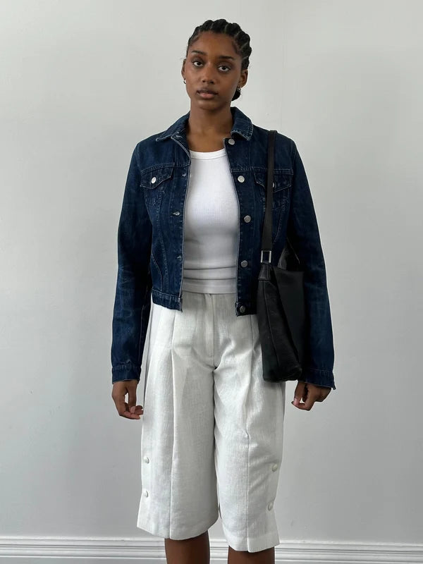 Classic mid-wash denim jacket with silver buttons and chest pockets — Armani Exchange | Endless UAE