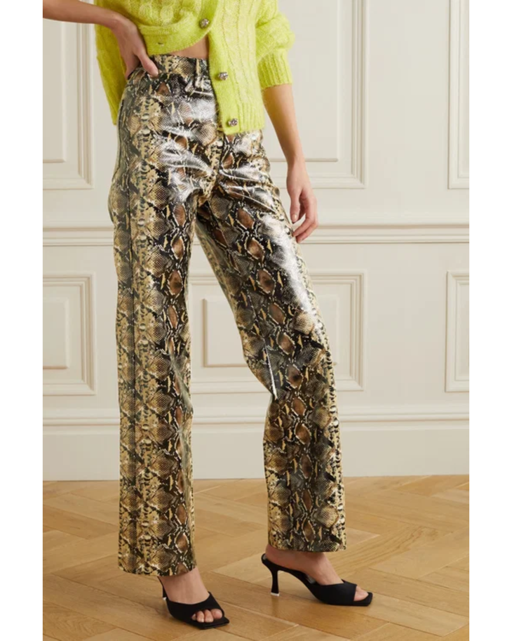 Snake-effect straight-leg pants in beige and brown — Rotate | Endless UAE