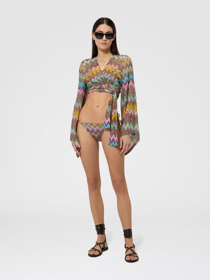 Missoni multicolored zigzag knit wrap top with long sleeves — Missoni | Endless UAE