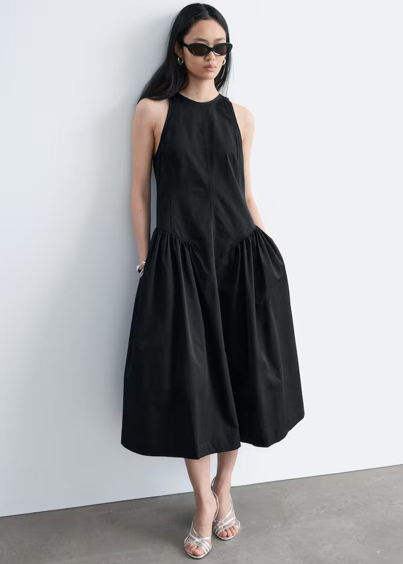 Black sleeveless flared midi dress with crew neck — & Other Stories | Endless UAE