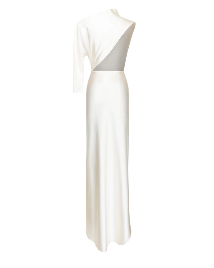 Cannes Pearl Dress featuring asymmetrical one-shoulder neckline and flowing maxi silhouette — Matters | Endless UAE