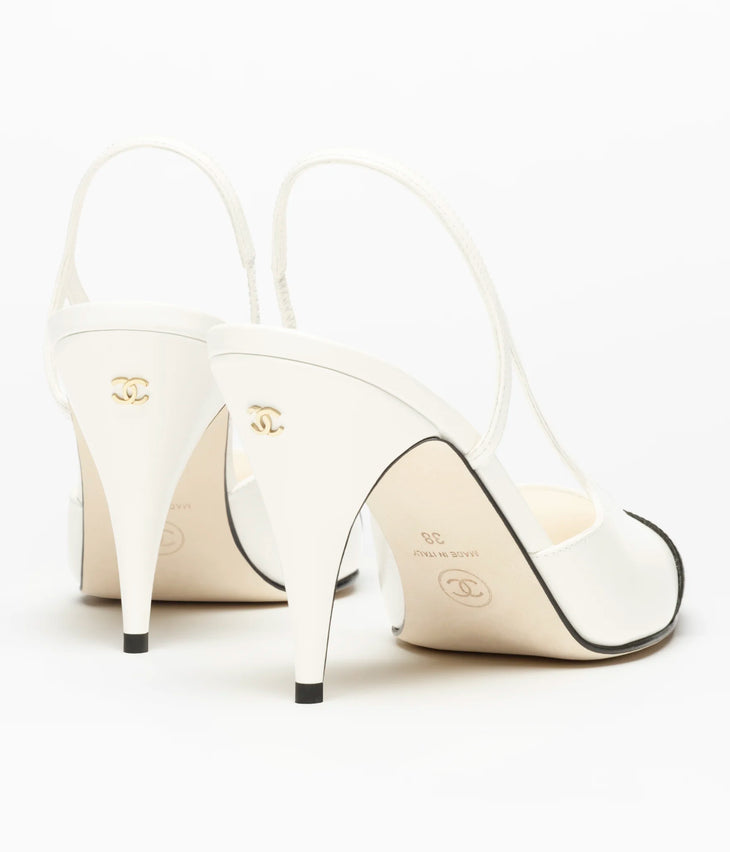 Chanel Métiers d'Art 2026 white and black heeled slingback shoes — Chanel | Endless UAE