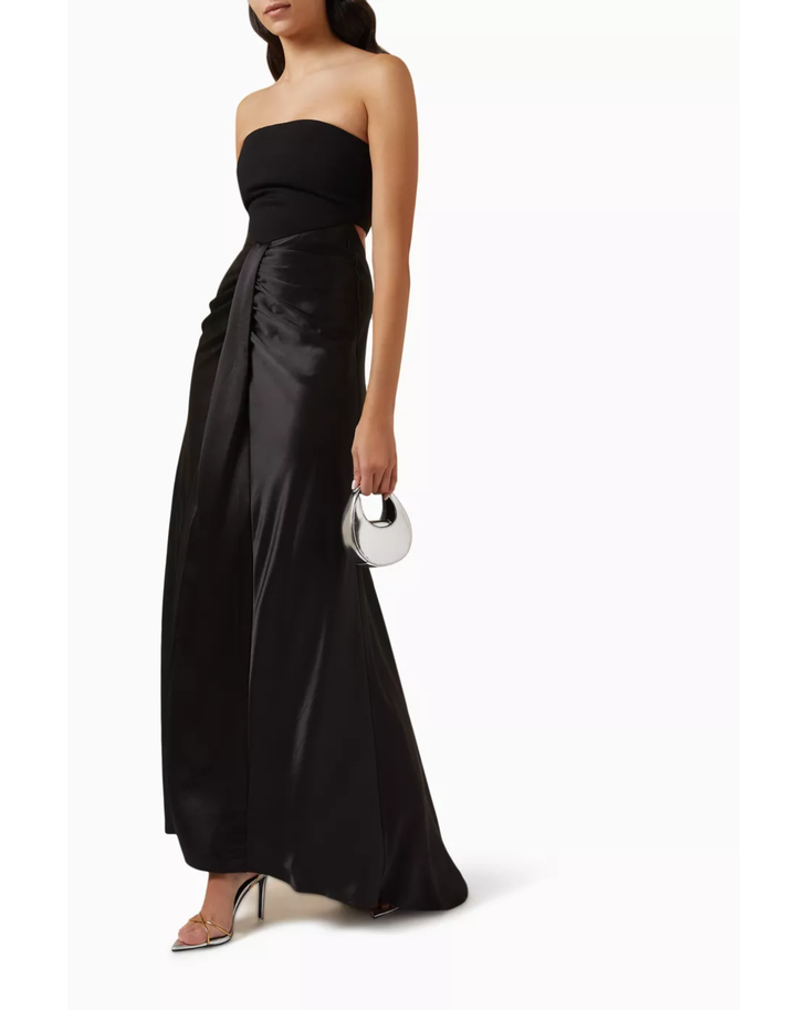Black strapless maxi dress with satin waist tie detail — Staud | Endless UAE