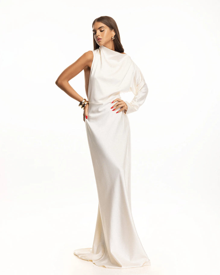 Cannes Pearl Dress in cream with open back and flowing train — Matters World | Endless UAE