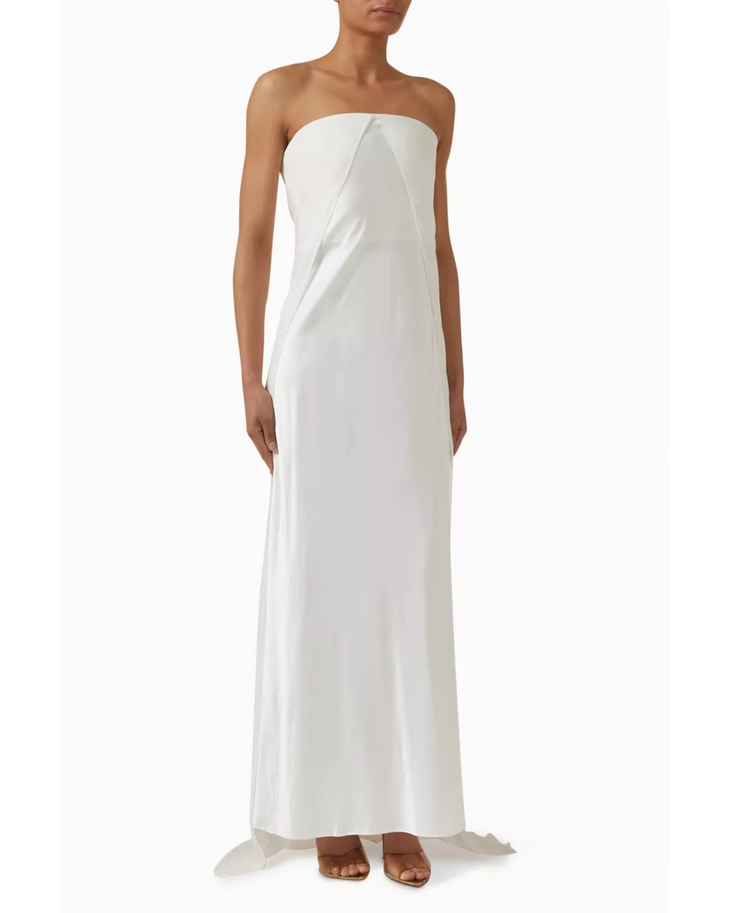 Eevie cream strapless maxi dress with draped fabric and train — Significant Other | Endless UAE