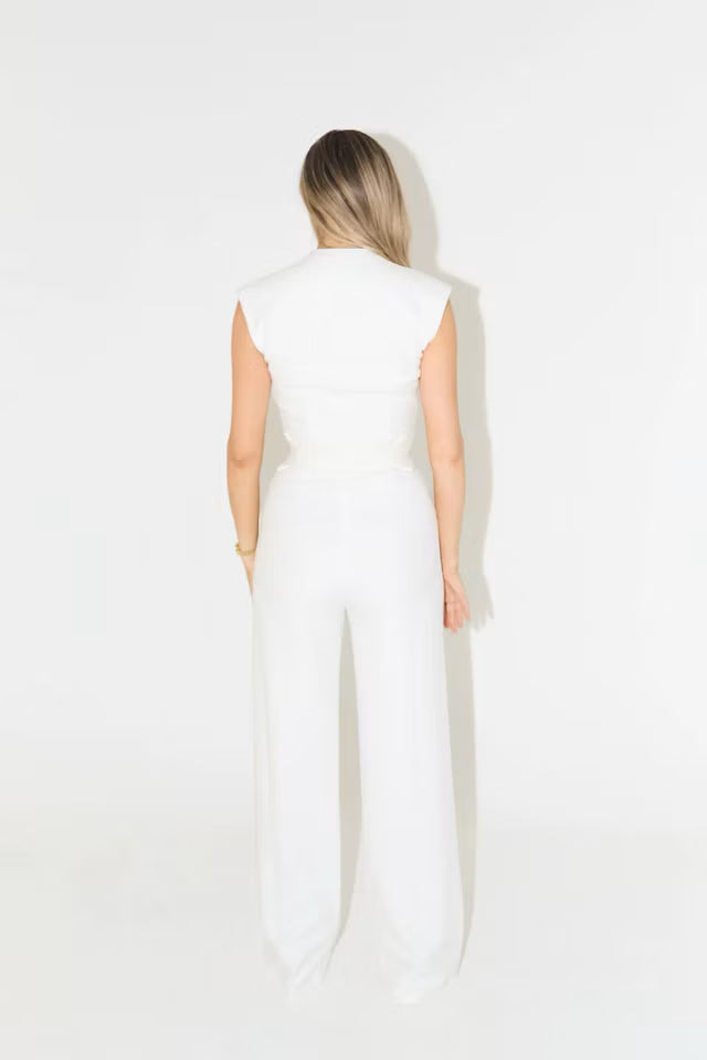 White sleeveless jumpsuit with tie waist — Odd Muse | Endless UAE