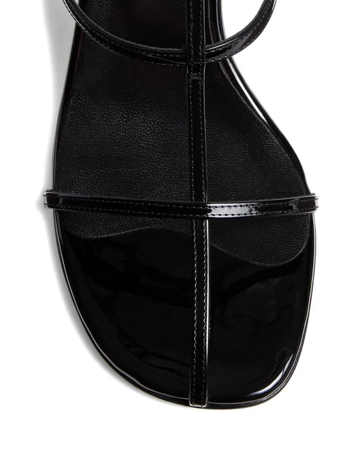 Black leather 75mm cage heels with ankle strap and gold buckle — Khaite | Endless UAE