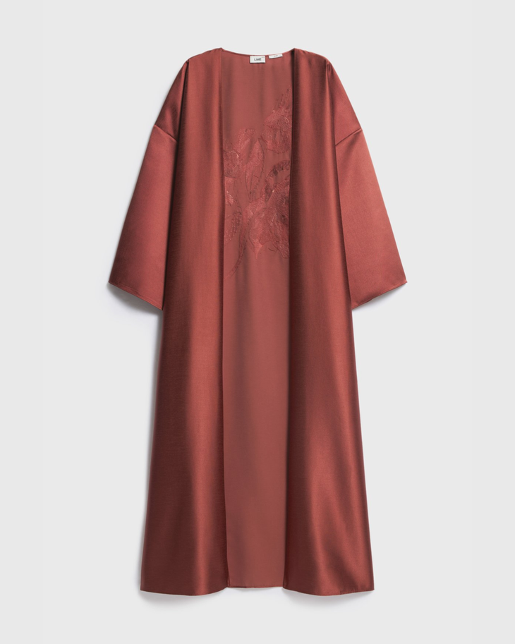 Burgundy linen blend kimono with sweetheart neckline dress — Lime | Endless UAE