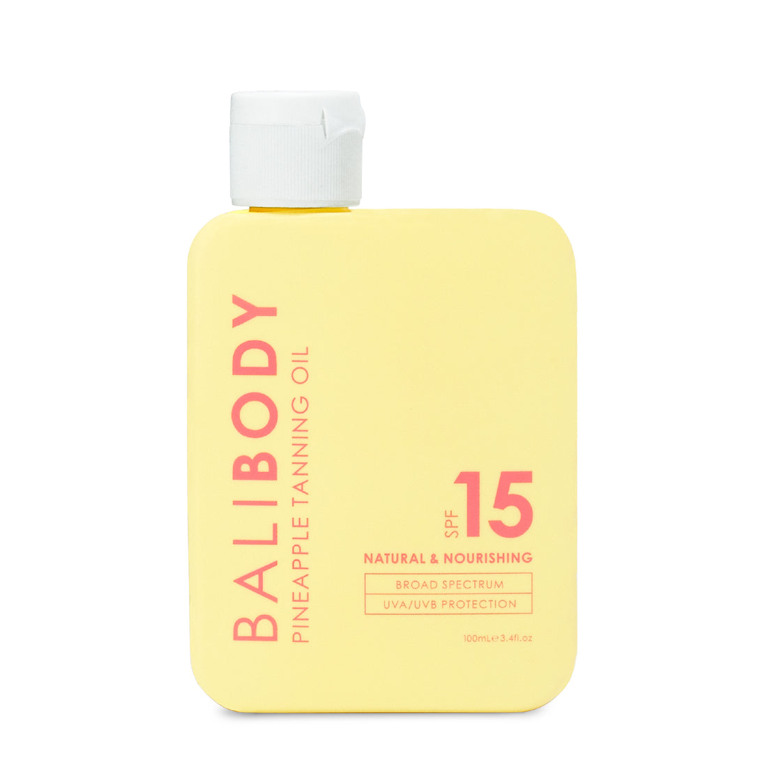 Bali Body Pineapple Tanning Oil SPF15 bottle with white cap on white background — Bali Body | Endless UAE