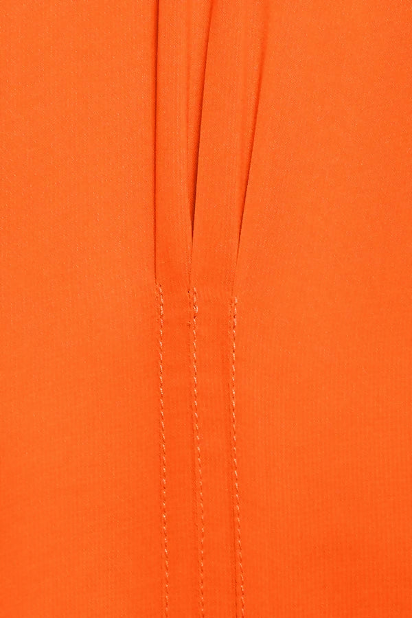 Vibrant orange wrap mini dress with elegant pleated details and subtle stitching — D'angelann | Endless UAE