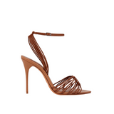 Brown leather strappy high heel sandals with ankle strap and stiletto heel — Alexandre Birman | Endless UAE