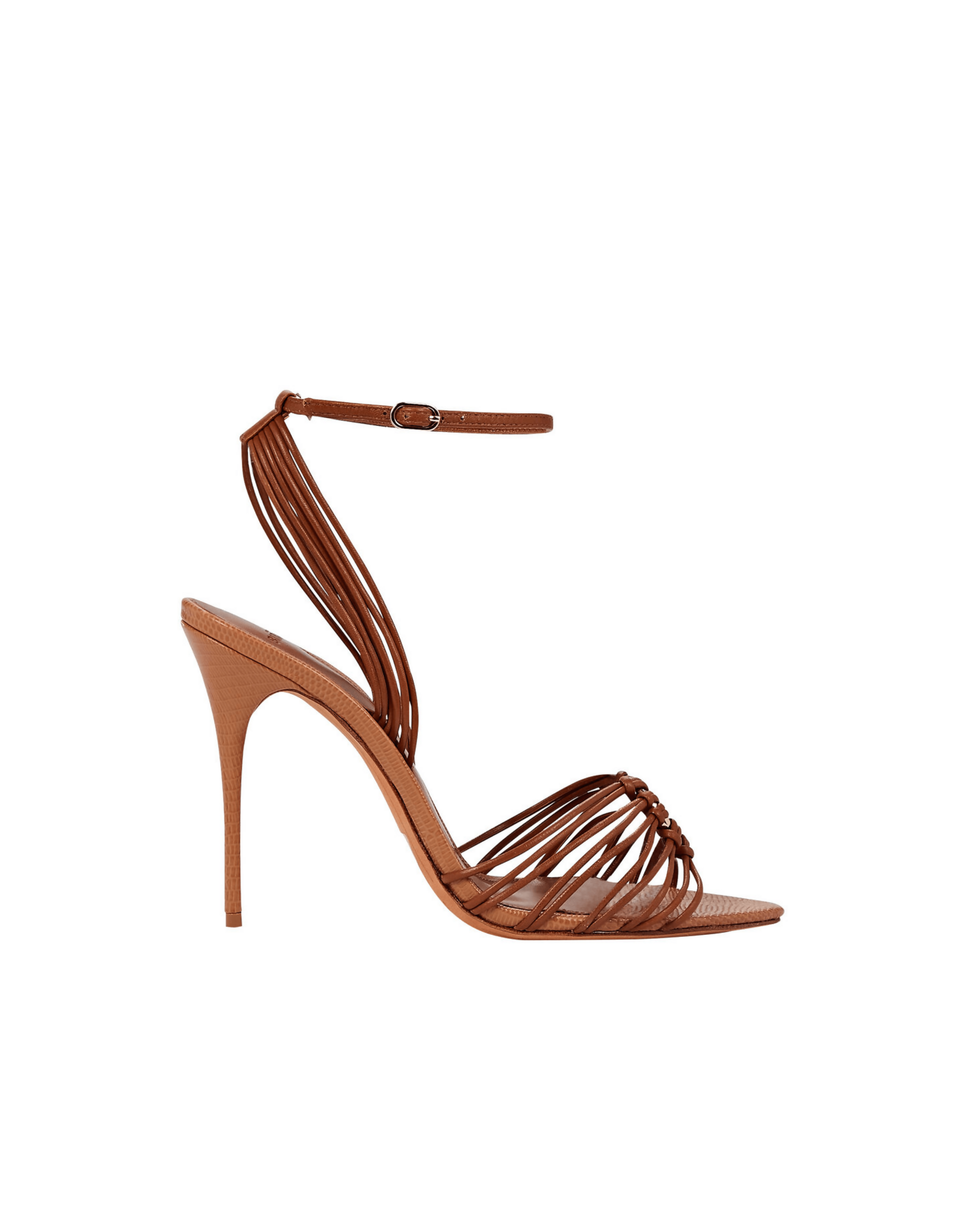 Brown leather strappy high heel sandals with ankle strap and stiletto heel — Alexandre Birman | Endless UAE