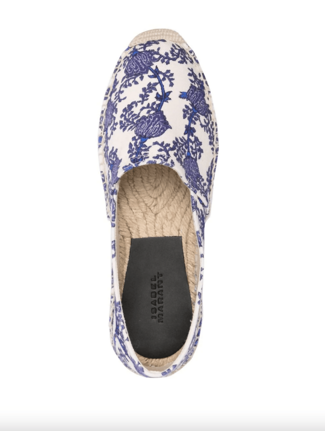White espadrille shoes with blue floral embroidered pattern and natural jute sole — Isabel Marant | Endless UAE
