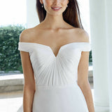 Elegant off-shoulder white wedding dress with ruched bodice — Justin Alexander | Endless UAE