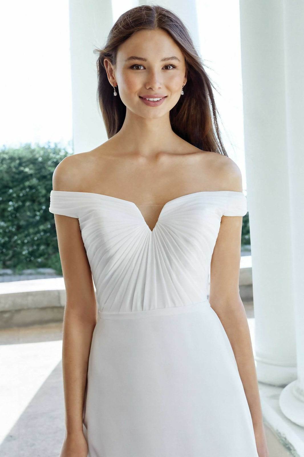 Elegant off-shoulder white wedding dress with ruched bodice — Justin Alexander | Endless UAE