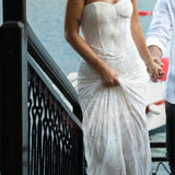 Valeria White Lace Strapless Bustier Maxi Dress