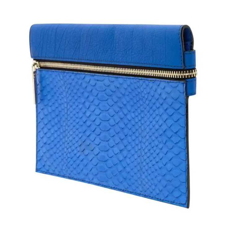 Blue snakeskin clutch with gold zip closure — Victoria Beckham | Endless UAE