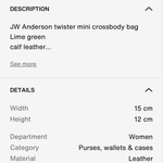 Lime green JW Anderson Twister Nano calf leather crossbody bag in very good condition — JW Anderson | Endless UAE