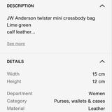 Lime green JW Anderson Twister Nano calf leather crossbody bag in very good condition — JW Anderson | Endless UAE