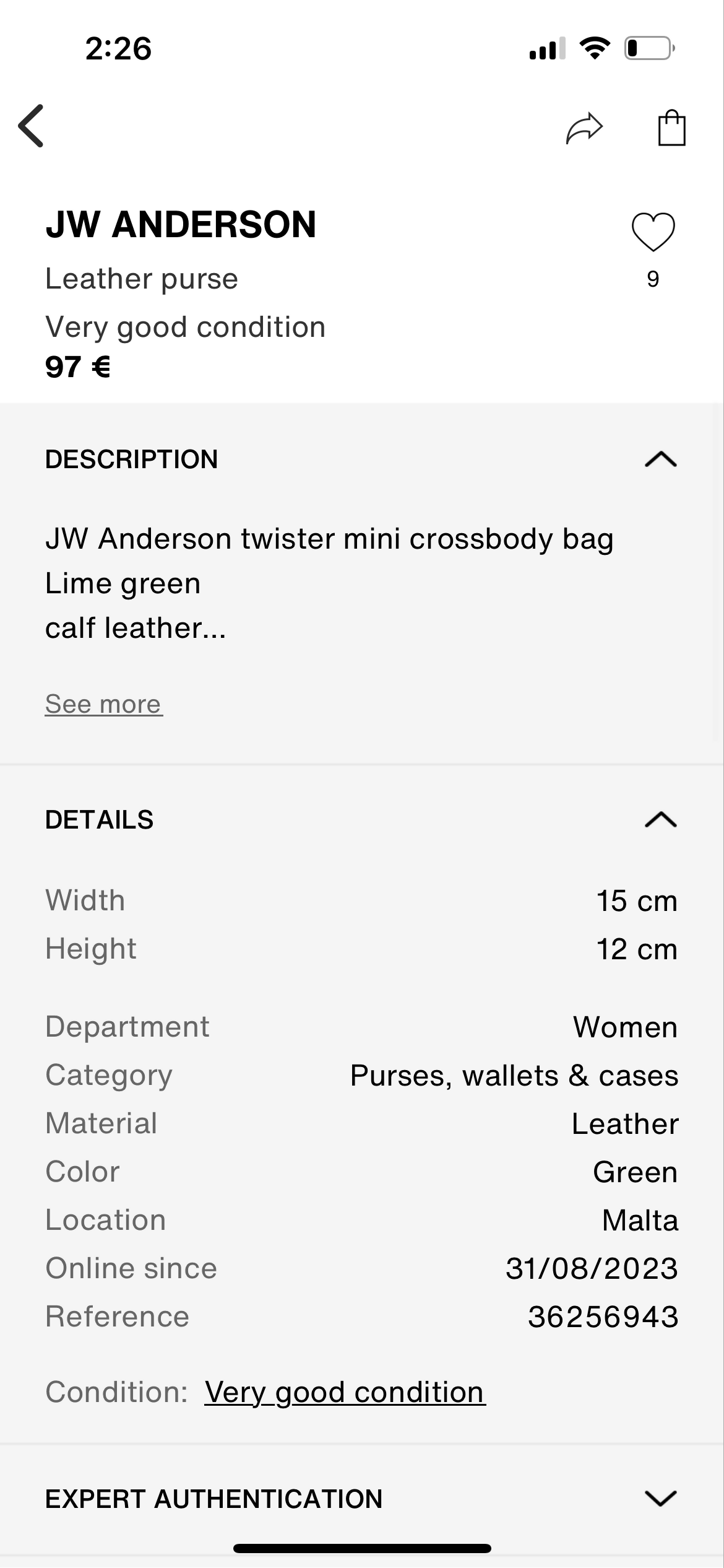 Lime green JW Anderson Twister Nano calf leather crossbody bag in very good condition — JW Anderson | Endless UAE