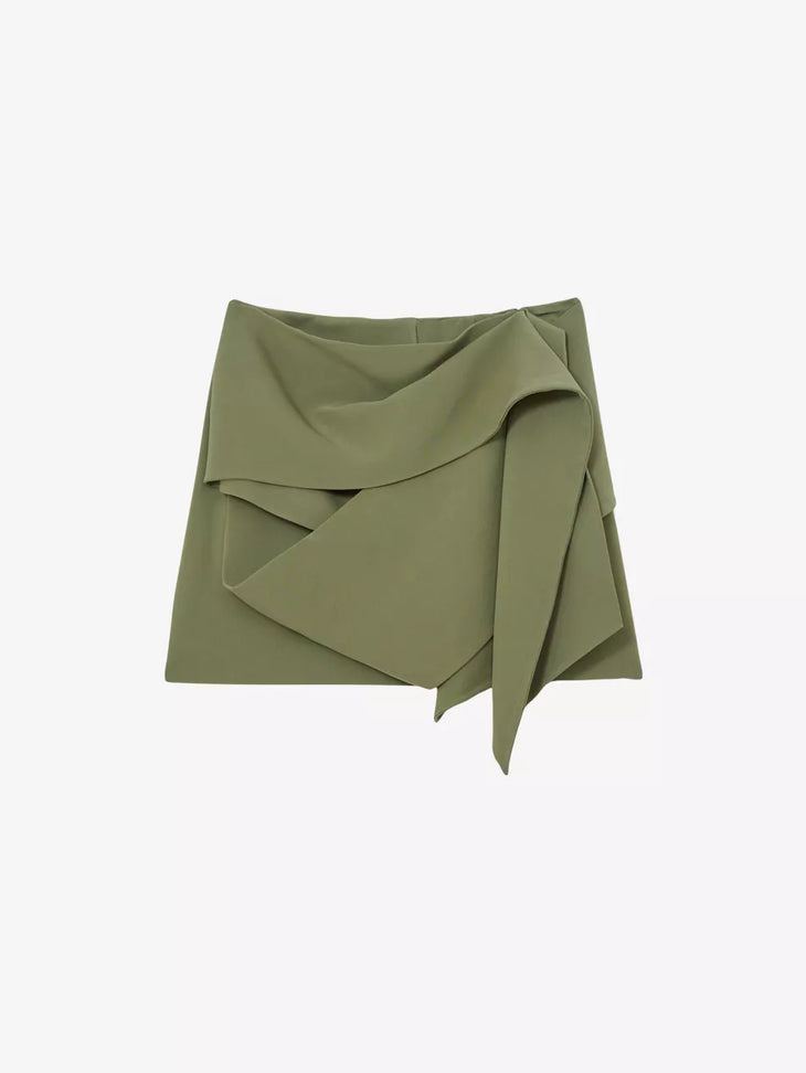 Olive green draped mini skirt with asymmetric fabric detail and stretch-woven construction — Reiss | Endless UAE