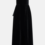 Black velvet strapless gown with satin trim and silver clutch — Dice Kayek | Endless UAE