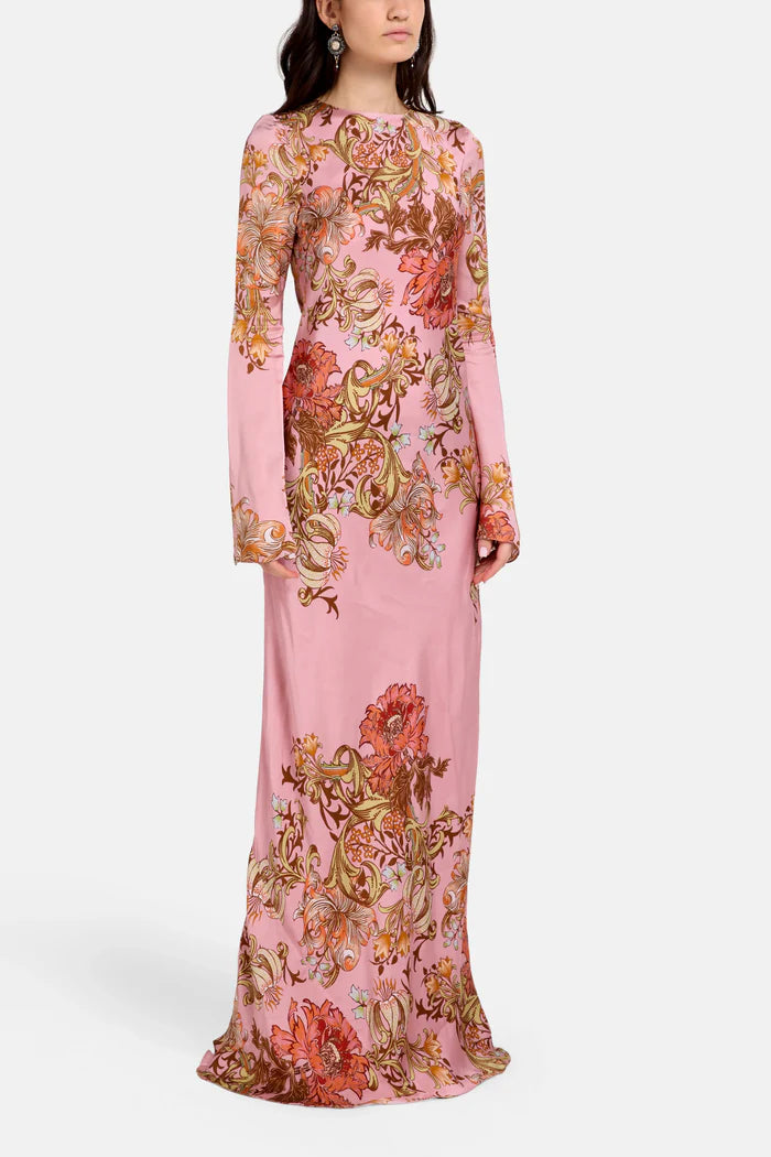 Back Ties Floral Maxi Dress in Pink — Hemant & Nandita | Endless UAE