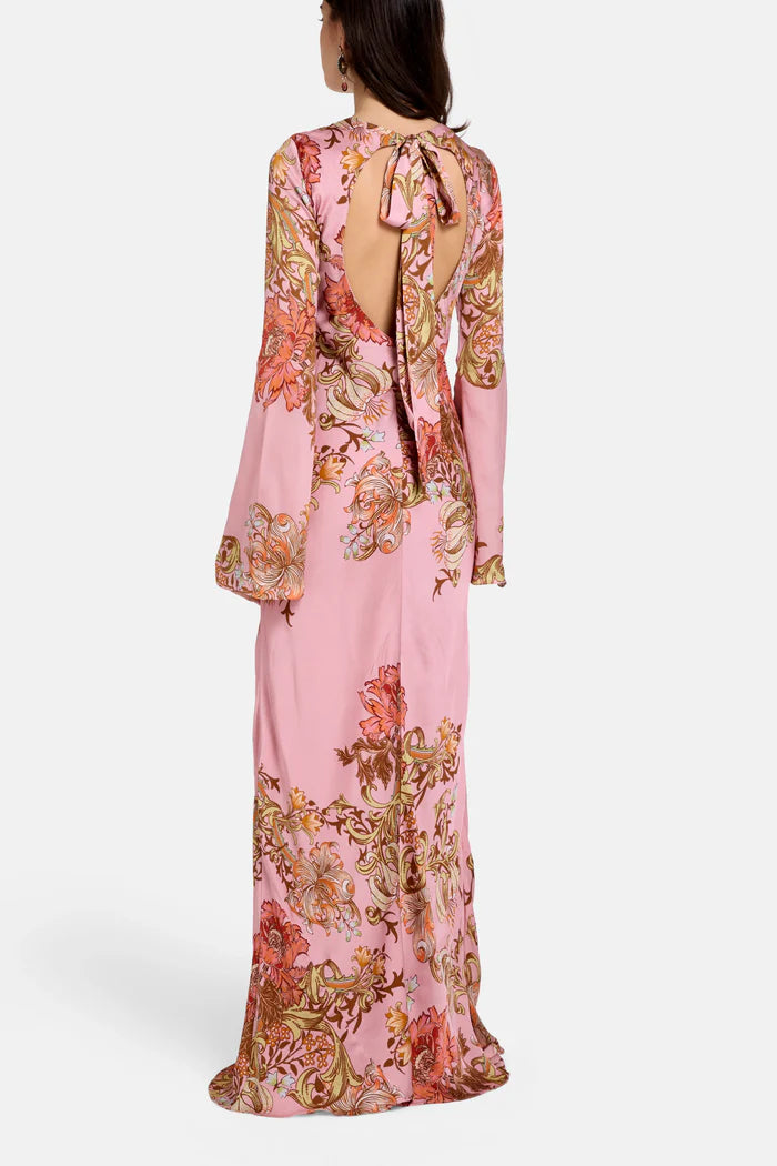 Back Ties Floral Maxi Dress in Pink — Hemant & Nandita | Endless UAE