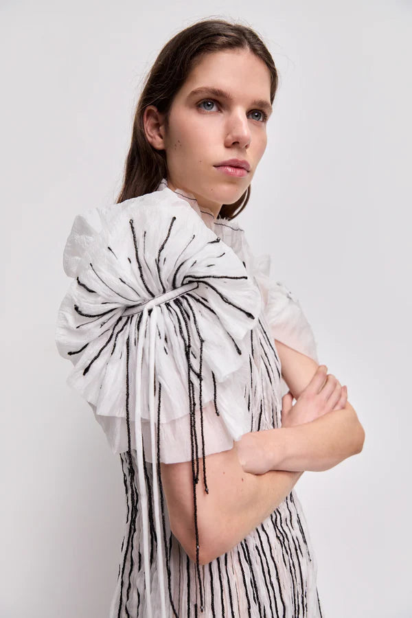Clara Maxi Dress in white with pleated bodice and puff sleeves — Aje | Endless UAE