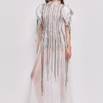 Clara Maxi Dress in white with pleated bodice and puff sleeves — Aje | Endless UAE