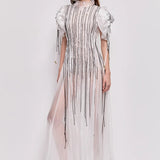 Clara Maxi Dress in white with pleated bodice and puff sleeves — Aje | Endless UAE