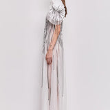 Clara Maxi Dress in white with pleated bodice and puff sleeves — Aje | Endless UAE