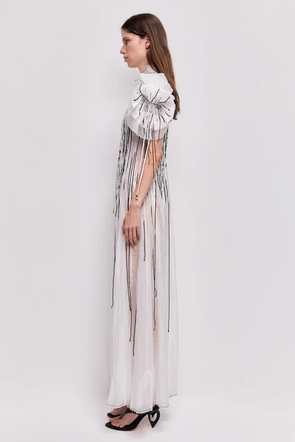 Clara Maxi Dress in white with pleated bodice and puff sleeves — Aje | Endless UAE