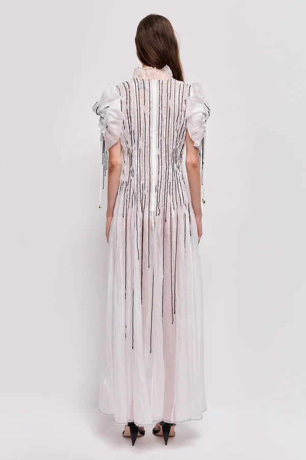 Clara Maxi Dress in white with pleated bodice and puff sleeves — Aje | Endless UAE