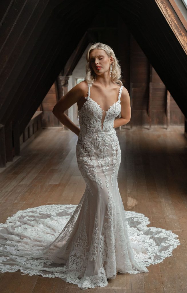 Rita mermaid wedding dress with intricate lace detailing and train — You&I | Endless UAE