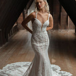 Rita mermaid wedding dress with intricate lace detailing and train — You&I | Endless UAE