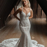 Rita mermaid wedding dress with intricate lace detailing and train — You&I | Endless UAE