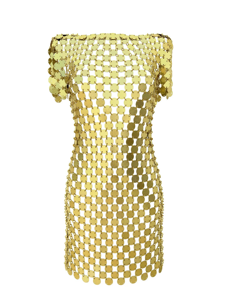 Gold sequined mini dress with short sleeves and belt detail — Isabel Moore | Endless UAE