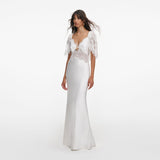White Fine Lace Satin Maxi Dress