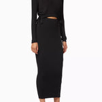Black ribbed knit midi dress with cut-out details and side slit — Self-Portrait | Endless UAE