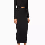 Black ribbed knit midi dress with cut-out details and side slit — Self-Portrait | Endless UAE