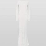 Woman wearing a cream long-sleeved fitted maxi dress with a crew neckline — Rat & Boa | Endless UAE