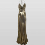 Olive green satin halter neck maxi dress with cowl neckline and bias cut skirt — Rat & Boa | Endless UAE