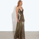 Metallic olive green satin maxi dress with cowl neckline and thin straps — Rat & Boa | Endless UAE