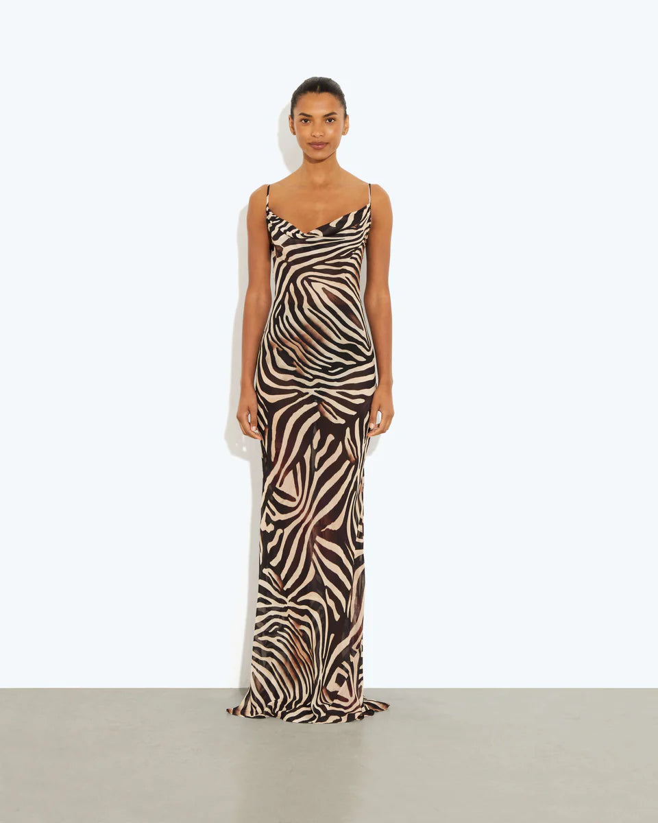 Zebra print cowl neck maxi dress in black and cream — Rat & Boa | Endless UAE