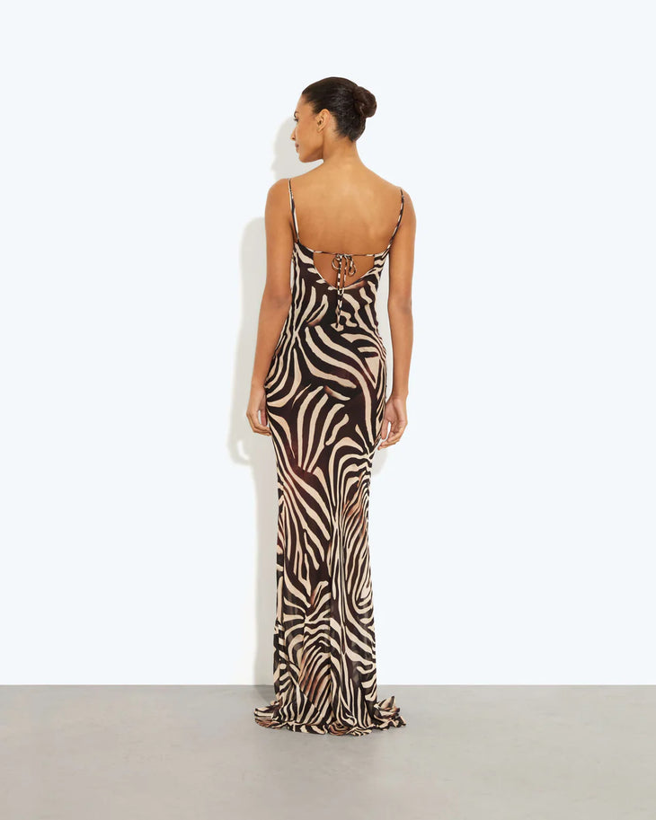 Zebra print cowl neck maxi dress in black and cream — Rat & Boa | Endless UAE